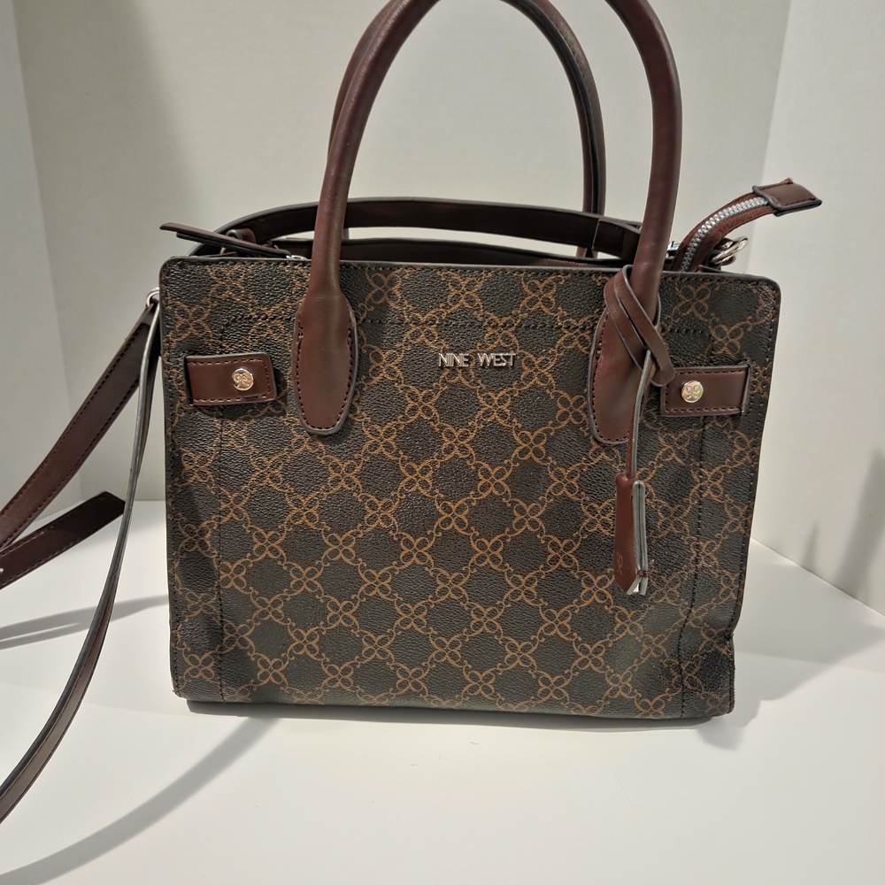 Nine West Dark Brown Patterned Satchel